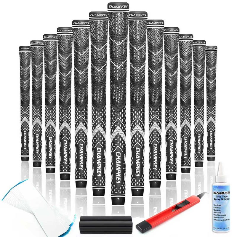 CHAMPKEY Golf Grips 13 Pack | Come with Solvent,15 Tapes,Vise Clamp and Hook Blade | All Weather Control and High Feedback Golf Club Grips - Image 1